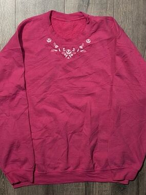 Vintage Magenta Pink Floral Embroidered Sweatshirt